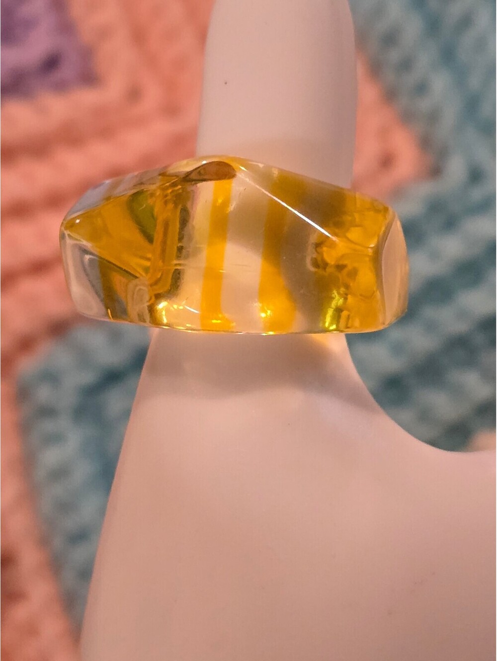 NOS Y2K Yellow Color Ring - Acrylic / Lucite Chunky Yellow Ring Size 6.25 VTG